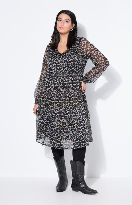 Image du produit Studio Untold Robe midi doublée, motif léopard et volant à la base, coupe évasée (54)