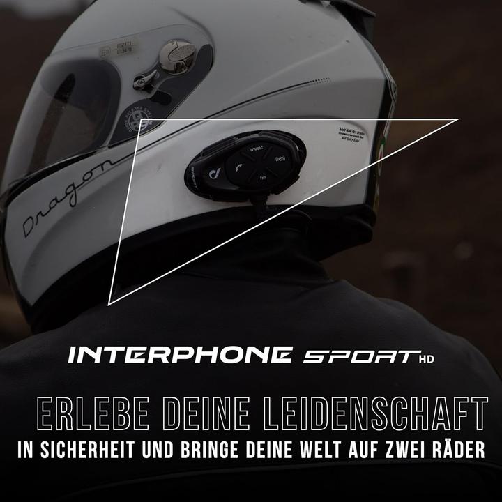 Actual product image Interphone Single Helmet Intercom with HD HiFi Audio, 1 km Range, 20-Hour Battery, GPS, and Voice Commands (Set of 1)