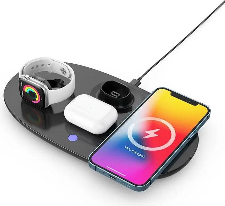 Produktbild PhoneLook 4 in 1 moderne 30W Ladestation wireless mit Kopfhörerhalterung für AirPods Max, iPhone, AppleWatch (30 W)