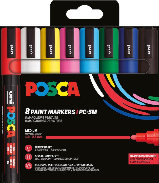Image du produit Posca Marqueur PC-5M pointe ogive (Multicolore, 2.50 mm, 8 x)