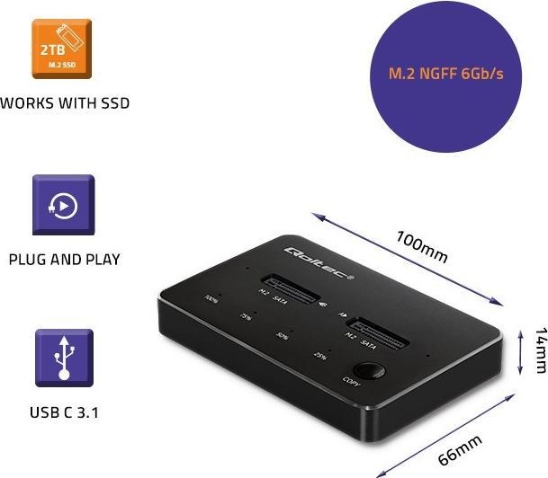Produktbild Qoltec 50310 Drive docking station (M.2 22110, M.2 2242, M.2 2280, M.2 2260, M.2 2230)