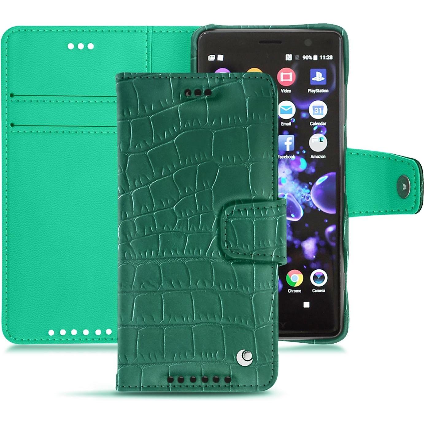 Noreve Lederschutzhülle Wallet (Sony Xperia XZ2 Compact), Smartphone Hülle, Grün
