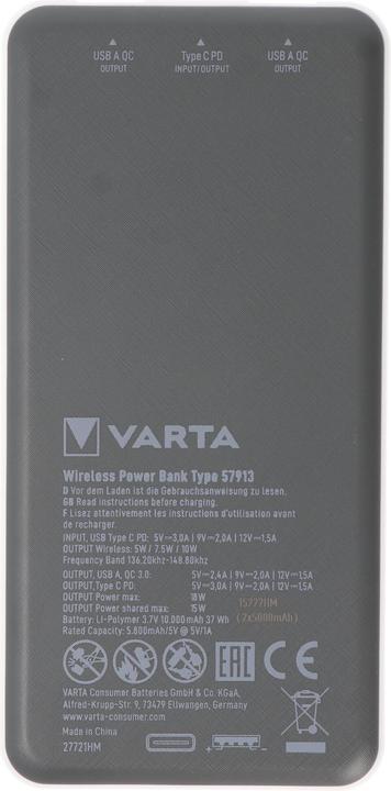 Image du produit Varta Wireless Power Bank (10000 mAh, 18 W, 18 Wh)