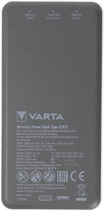 Produktbild Varta Wireless Power Bank (10000 mAh, 18 W, 37 Wh)