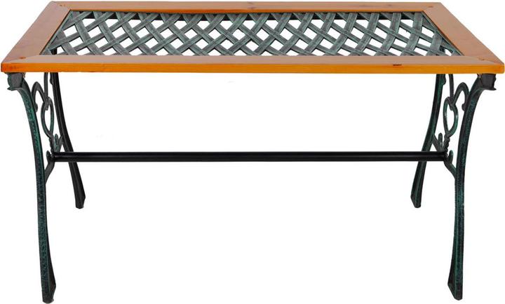 Produktbild Mojawo Gusseisen Gartentisch Outdoortisch Holz Glasplatte Natur 98x46xH56cm (46 x 98 x 56 cm)