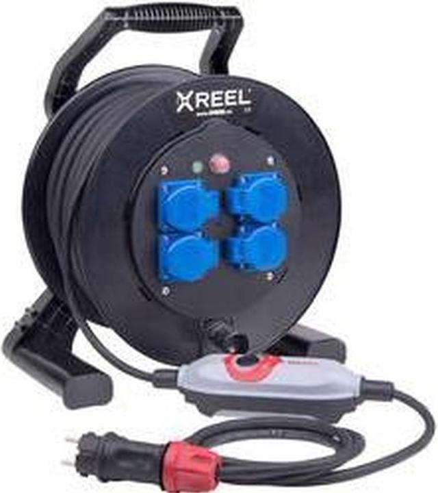 Actual product image PCE 9350001 Personal protection cable drum plastic with PRCD Black, Blue, Grey (25 m)