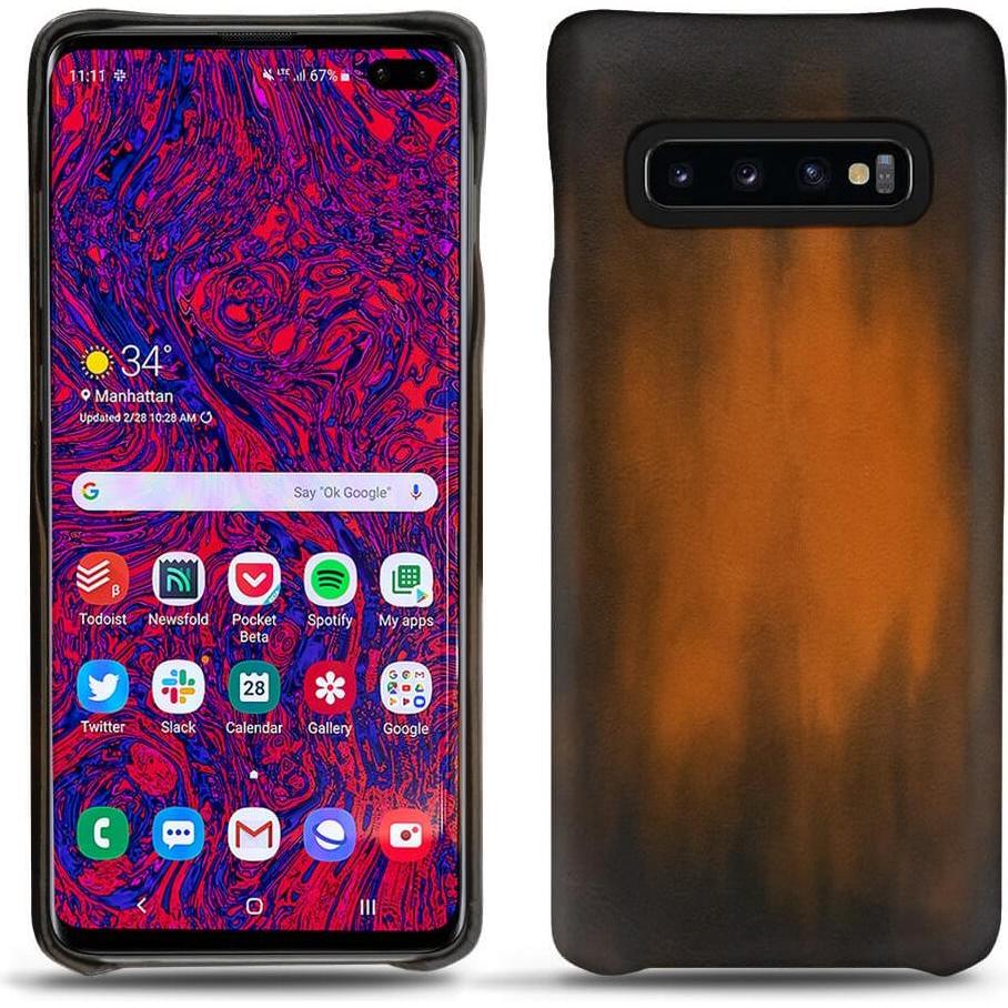 Noreve Lederschutzhülle (Samsung Galaxy S10+), Smartphone Hülle, Braun
