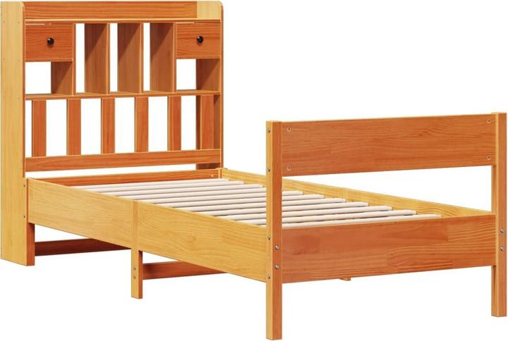 Produktbild VidaXL Massivholzbett Holzbett Bett mit Regal ohne Matratze 140x200cm Kiefer (140 x 200 cm)