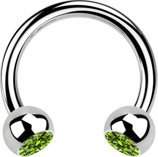 Actual product image Star Piercing Micro Circular Barbell silver with two light green crystal balls (without brass, Surgical steel 316L)