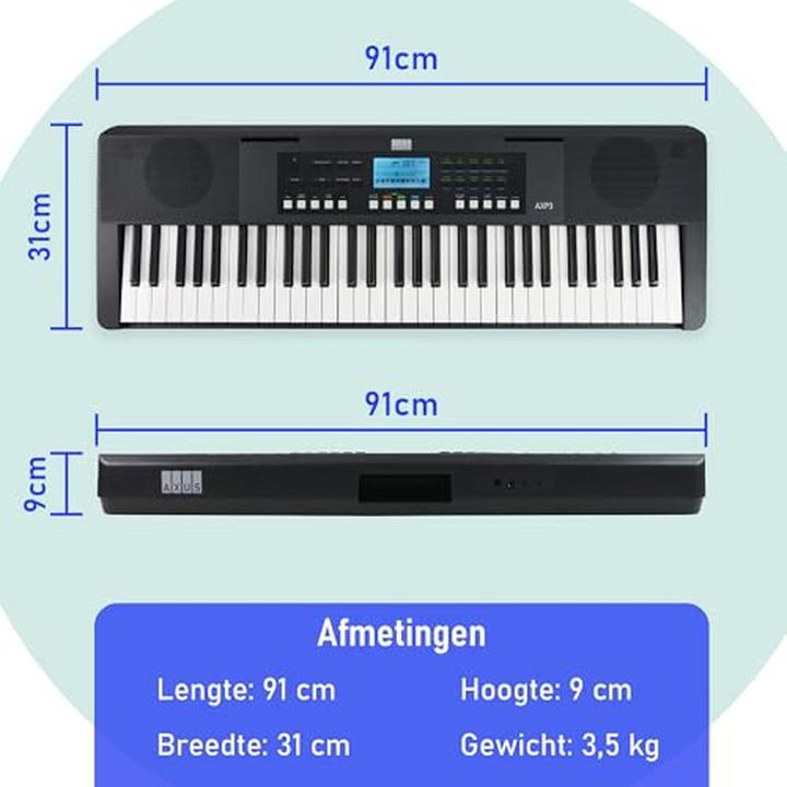Productafbeelding Axus 61-Key Portable Touch-Sensitive Lightweight Keyboard with Power Supply, 450 Voices, and Music Stand (61 Sleutels)