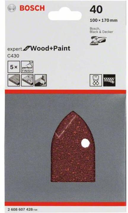 Produktbild Bosch Professional Zubehör Schleifblatt C430, 100 x 170 mm, 40, 4 Löcher, Klett, 5er-Pack (40)