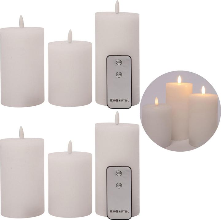 Produktbild Novaliv 6er Set Led Kerzen 7,5cm ø Kerze flackernde Flamme mit Fernbedingung WEISS 15 cm + 12,5 cm + 10 cm (6x)