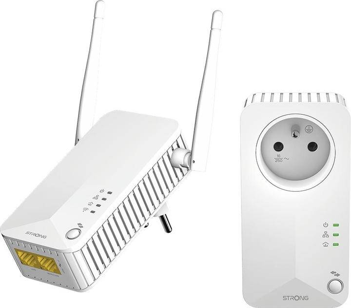 Produktbild Strong sada 2 adaptérů Powerline WF 600 DUO FR/ Powerline 600 Mbit/s/ Wi-Fi 300 Mbit/s/ 2x LAN/ bíl (600 Mbit/s)