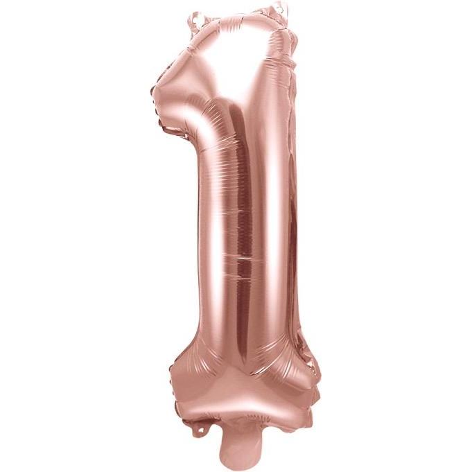 Partydeco Zahlenballon 1 Alu Rosegold 35cm