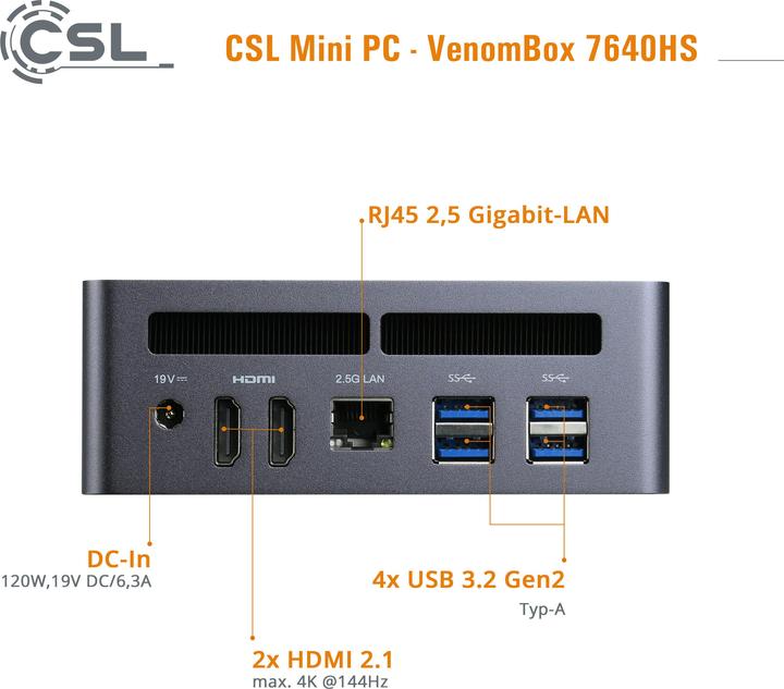 Produktbild CSL VenomBox 7640HS (2000 GB, 32 GB, AMD Ryzen 5 7640HS)