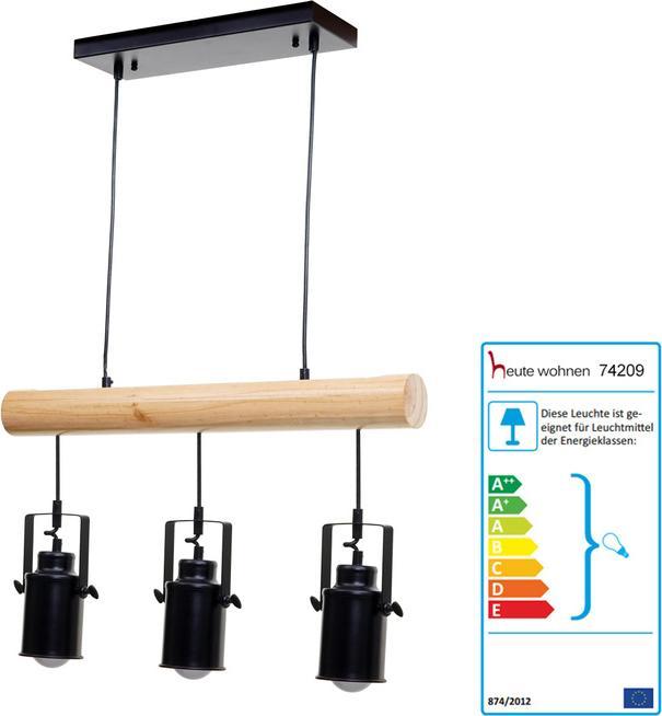 Image du produit Swisshandel24 Lampe à Suspendre, Industrial Vintage Bois Métal Noir - 3 Abat-jour Spot (E27)