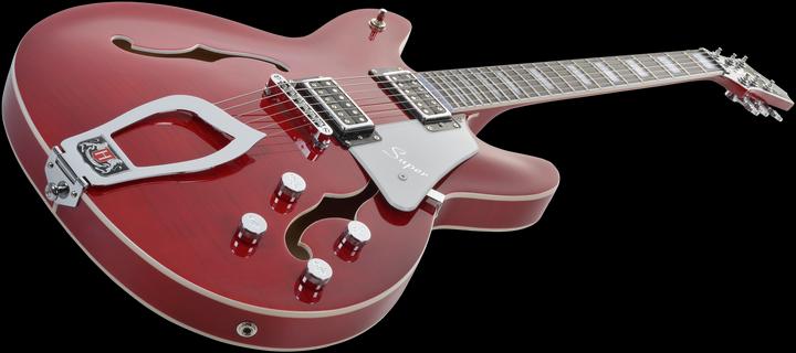 Actual product image Hagstrom Electric Guitar, Super Viking, Wild Cherry Transparent Flame