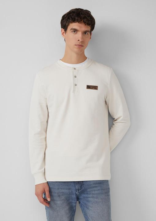 Produktbild s.Oliver T-Shirt Geripptes Henley-Shirt mit Label-Patch (S)