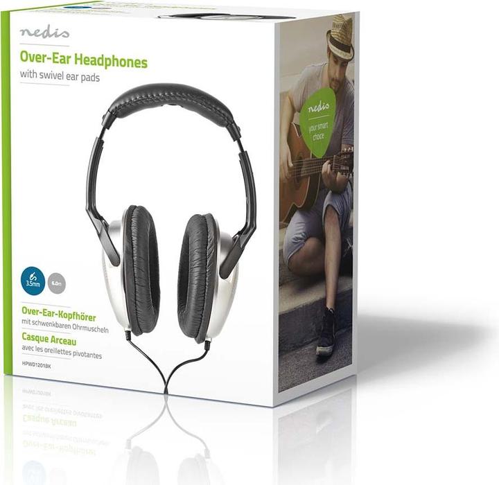 Actual product image Nedis Headphones with cable - Over-Ear - 6 m Round cable - HiFi - Ergonomic ear cups - Silver (Cable)