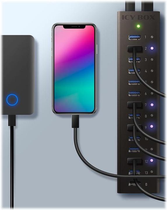Actual product image Icy Box ICY BOX 13 port hubwith USB Type-A port and 1x charging port, IB-AC6113 (USB-B, 13 Ports)