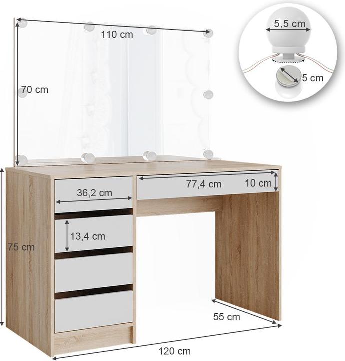 Image du produit Vicco Sherry avec éclairage (55 x 75 x 120 cm)