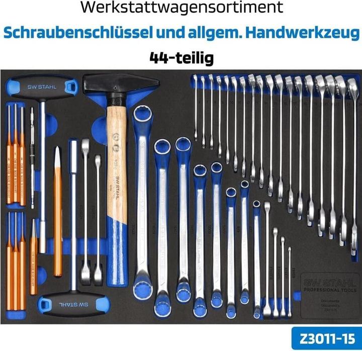 Actual product image SW-Stahl Z3116 Professional workshop trolley TT801 blue I 8 drawers I 3 drawers filled I 213 parts I (213x)
