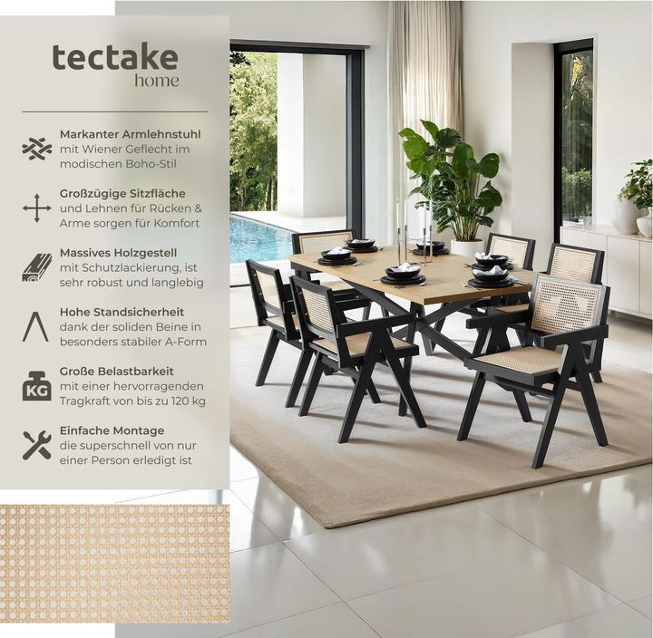 Produktbild tectake Esszimmerstuhl Lissy mit Wiener Geflecht, Belastbarkeit 120 kg