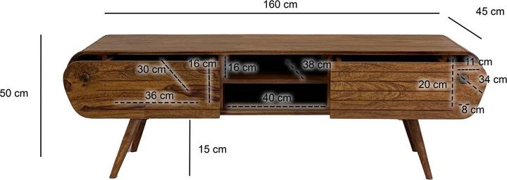 Produktbild FineBuy Lowboard TV Board Sheesham Massivholz 160 cm Retro Schubladen Fächer (160 x 45 x 50 cm)