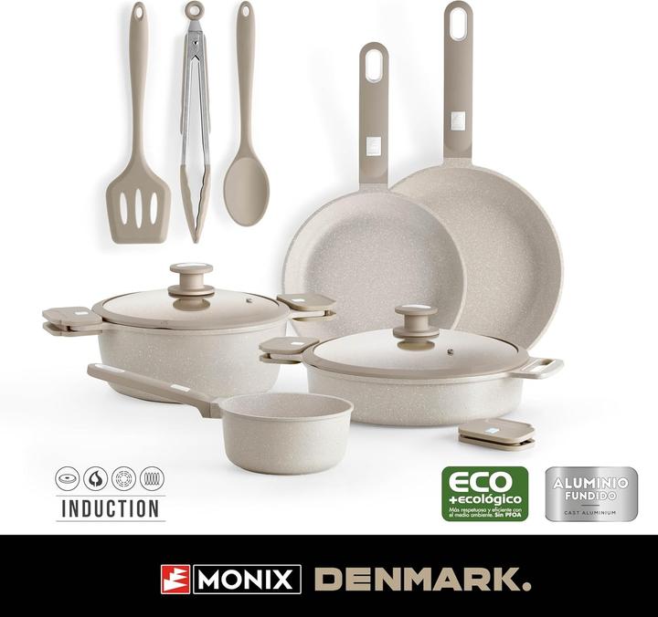 Actual product image Monix 10-Piece Cookware Set with Non-Stick Coating for All Stovetops and Oven (Frying pan, Pot, Cast iron)