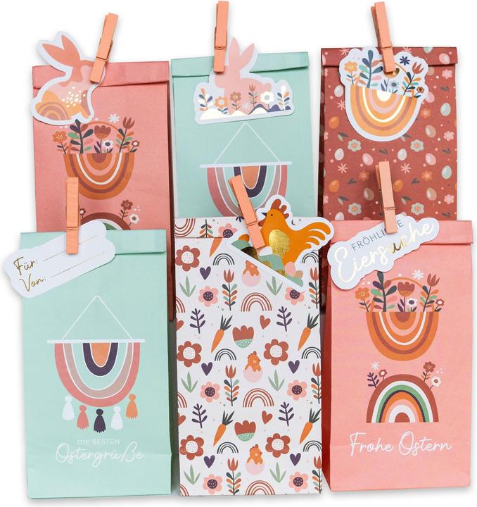 Produktbild Papierdrachen 12 Geschenktüten mit Anhängern zu Ostern - PN3 Boho - Set 9 (Geschenktüte, 12 x)