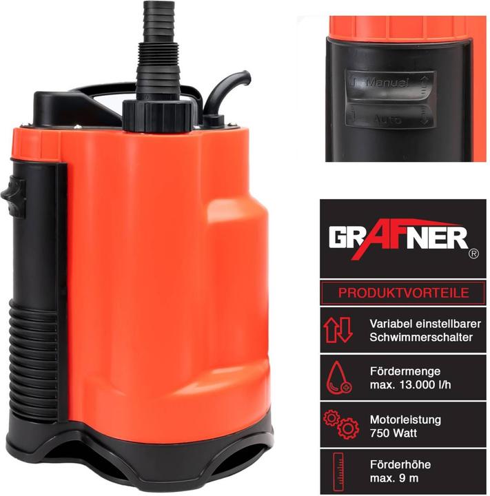 Actual product image Grafner Dirty Water Drainage Submersible Pump 750 Watt 13000 L/h SP11012 (Sewage pump)