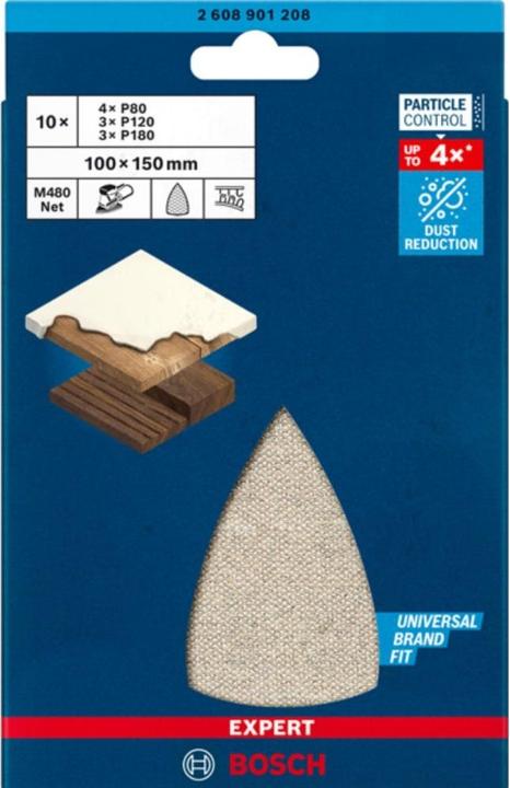 Image du produit Bosch Professional Zubehör EXPERT M480 Jeu de filets abrasifs, 100 x 150 mm, 10 pièces (120, 180, 80)