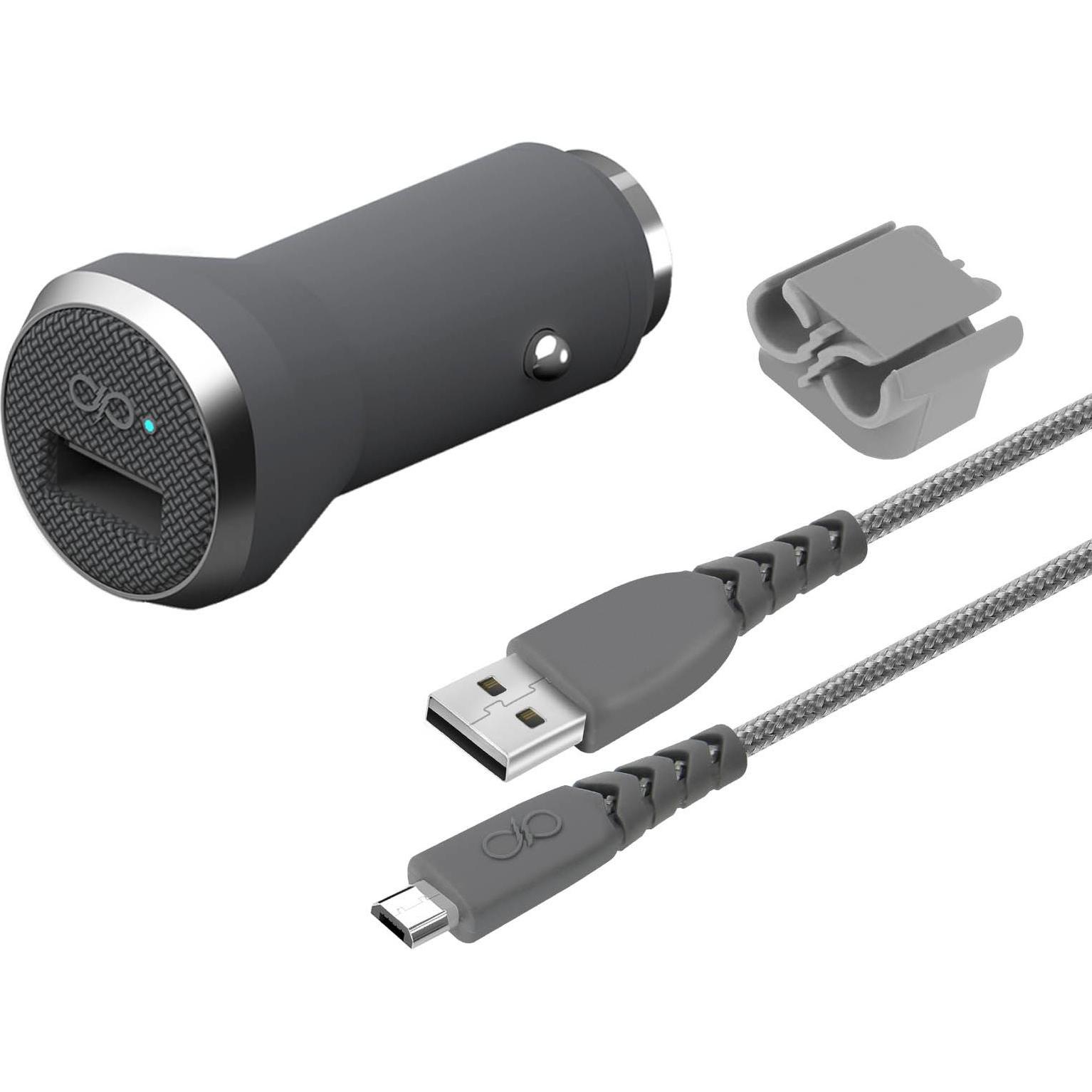 Force Power 2.4A USB-Port + Micro-USB Kabel, Auto Adapter, Grau