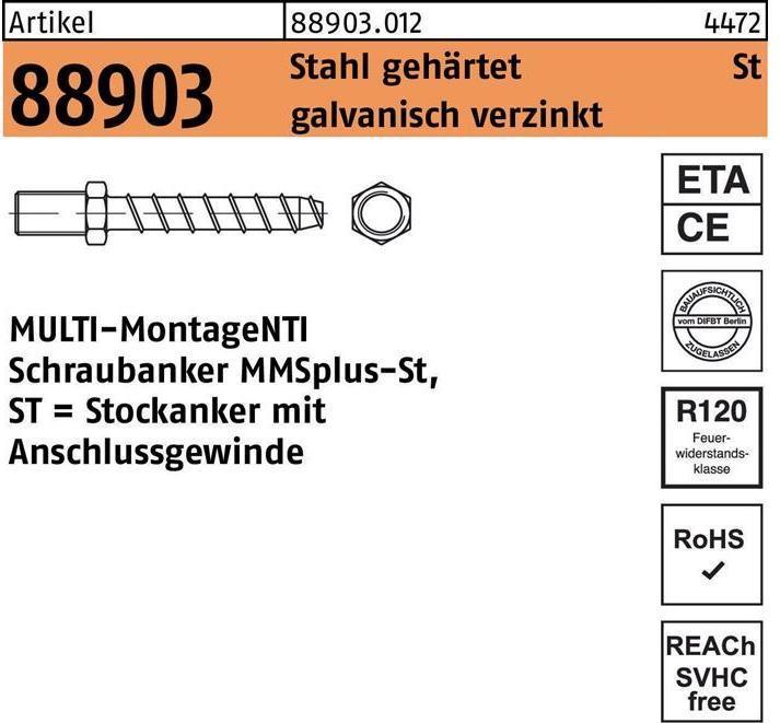 Produktbild Heco Stockanker R 88903 MULTI-MONTI MMSplus-St 7,5 x 70 M 8 SW 10 Stahl gehärtet galvanisch verzinkt g... (50 Stk.)