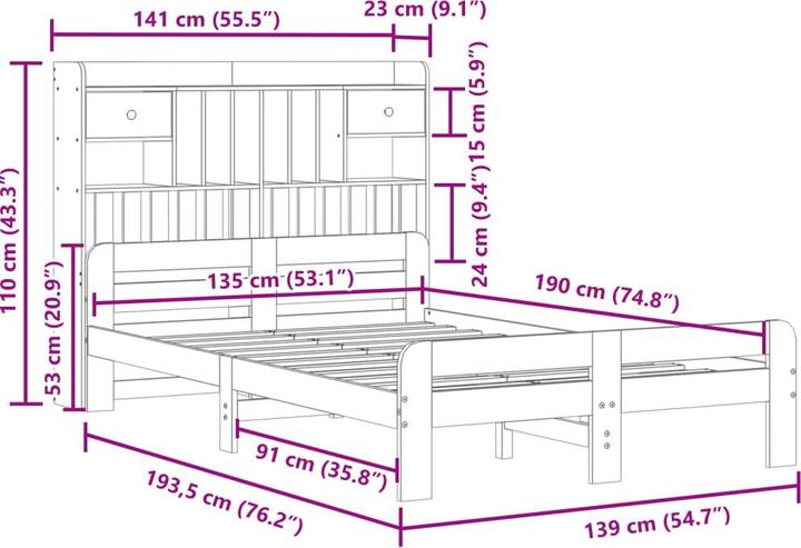 Image du produit vidaXL Bett mit Regal (135 x 190 cm)