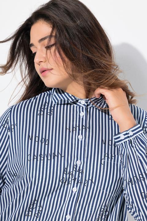 Produktbild Ulla Popken Longbluse, Streifen, Schriftmuster, Hemdkragen, Langarm (46, 48)