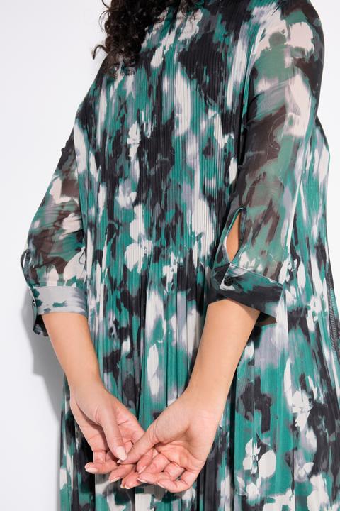 Image du produit Ulla Popken Robe maxi en mesh, plis fantaisie, décolleté rond et manches 3/4 (52)