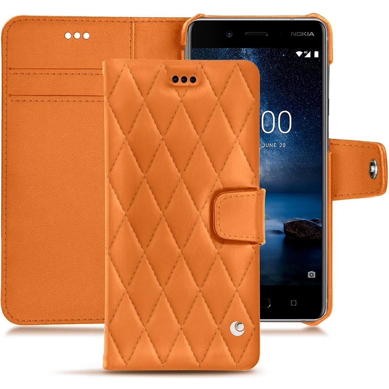 Noreve Lederschutzhülle Wallet (Nokia 8), Smartphone Hülle, Orange