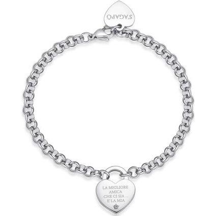Sagapo, Armschmuck, S'AgapÃµ - Beautiful steel friendship bracelet with heart Be My Always SBM80