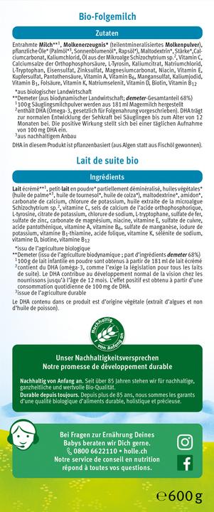 Energie-Label Holle Folgemilch 3 (600 g, ab 10 Monaten)