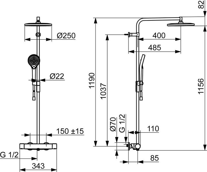 Actual product image Hansa VIVA rain shower mixer, Thermo Cool, MagShelf, with thermostat, height 1190mm, 65159201