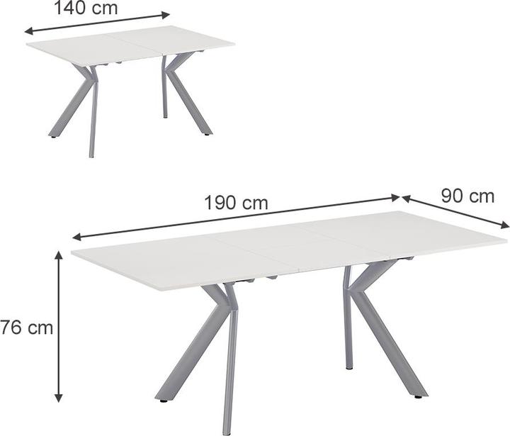 Produktbild Vicco Esstisch Trill, Weiss/Grau, 140 x 90 cm ausziehbar (140 x 76 x 90 cm)