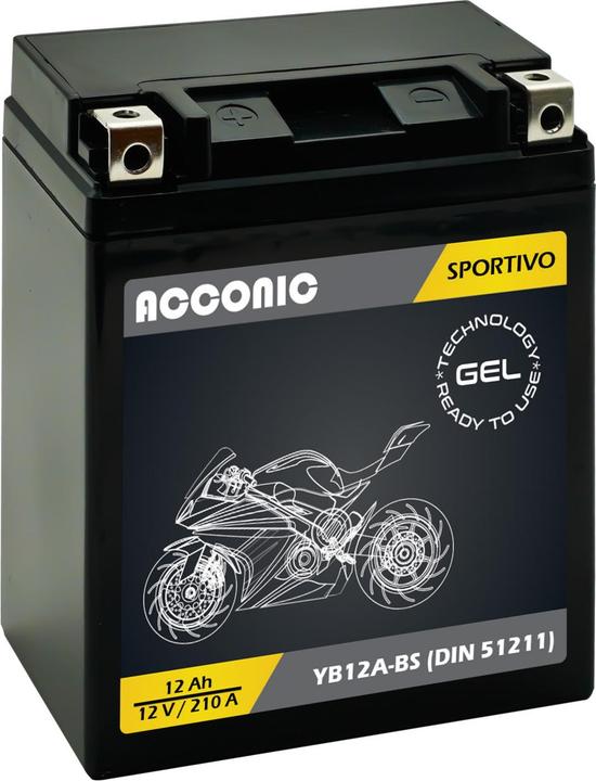 Acconic Sportivo GEL YB12A-BS Motorradbatterie 12 Ah 12V (DIN 51211) (12 V, 12 Ah)
