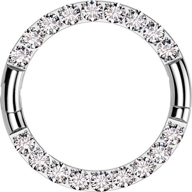 Actual product image Star Piercing Micro segment ring hinged silver front crystals silver two interruptions (Titanium, without brass)