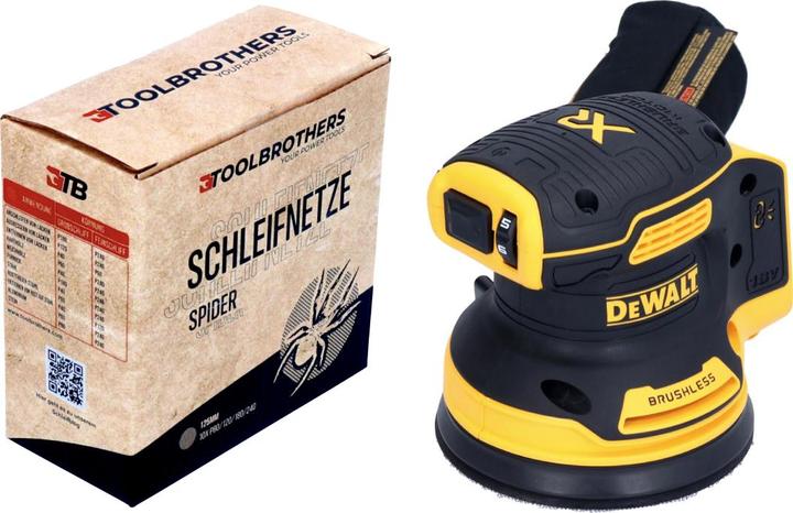 Actual product image DeWalt DCW 210 N Battery Random Orbit Sander 18 V 125 mm Brushless Solo + 1x Toolbrothers SPIDER Mains (Eccentric grinder)