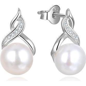Beneto, Ohrringe, Luxury pearl earrings with zircons AGUP2616P-WHITE