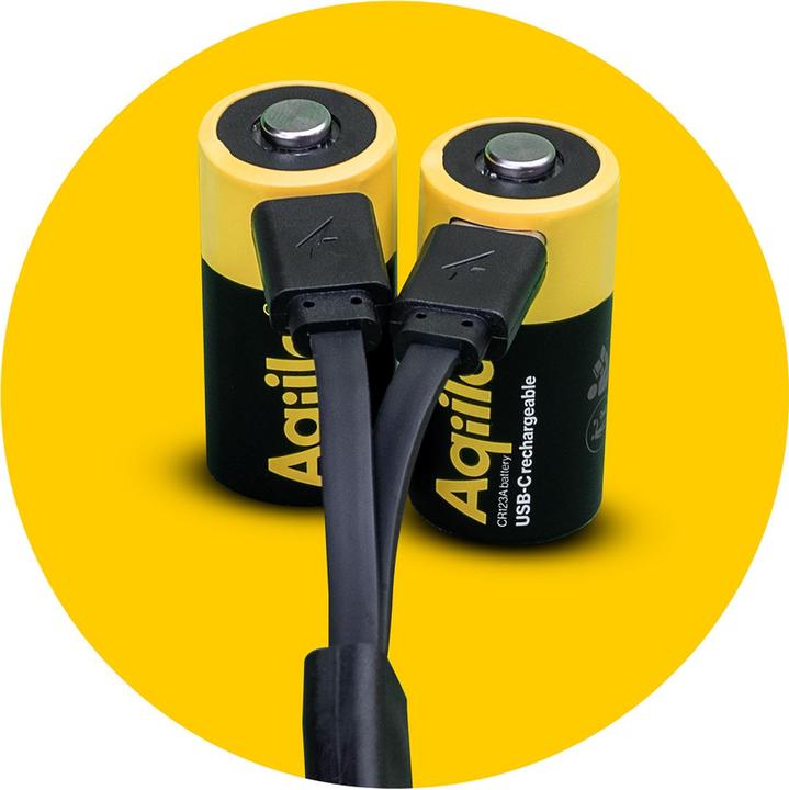 Actual product image Aqiila - USB-C Rechargeable Battery - Size CR123A - 750 mAh - 2-pack (2 pcs., RCR123A, 750 mAh)