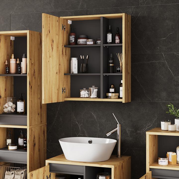 Produktbild Vicco Badspiegelschrank Viola, Artisan/Grau, 60 x 75 cm mit offenen Regalen