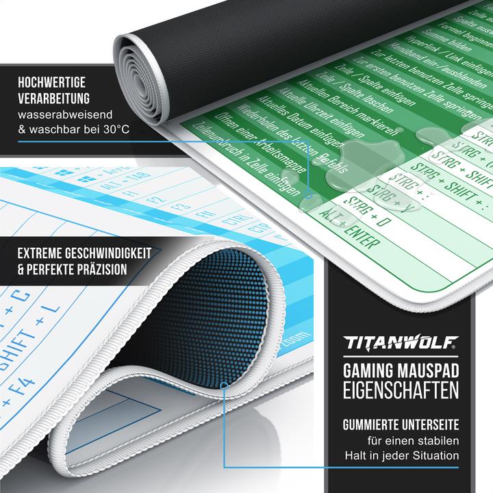 Immagine prodotto Titanwolf Mauspad XXL Speed Mousepad 900 x 400 x 3 mm, Gamingauflage, Geschwindigkeit & Präzision, MS Keyboard (XXL)