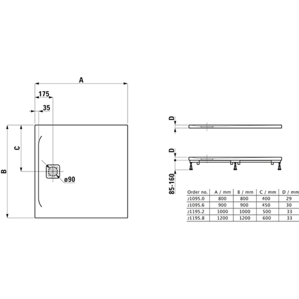 Thumbnail - Laufen, Duschwanne, Duschwanne PRO quadrat. Abl seitl 800x800x29mm we matt